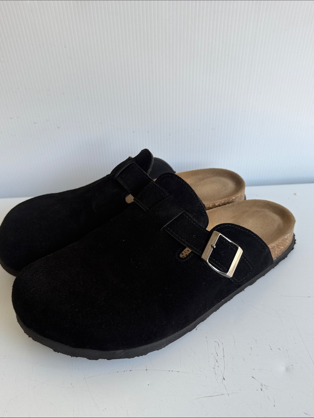 PROJECT CLOUD BENTON CLOG SANDAL SIZE 10 BLACK SUEDE CORK FOOTBED MEMORY FOAM - Picture 3 of 8